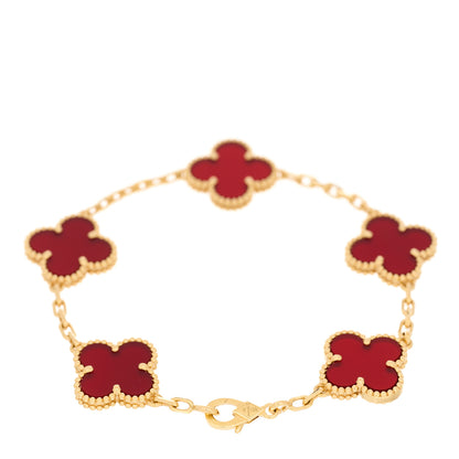 Van Cleef & Arpels 18K Yellow Gold Carnelian 5 Motifs Vintage Alhambra Bracelet 3 of 5