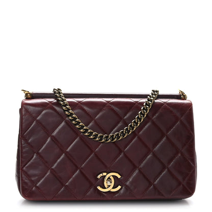 Chanel Calfskin Quilted Gold Bar Flap Burgundy 1 of 10