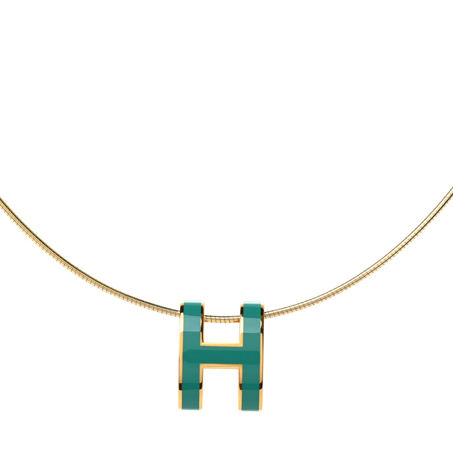 Hermes Lacquered Gold Pop H Pendant Necklace Vert Malachite 4 of 5