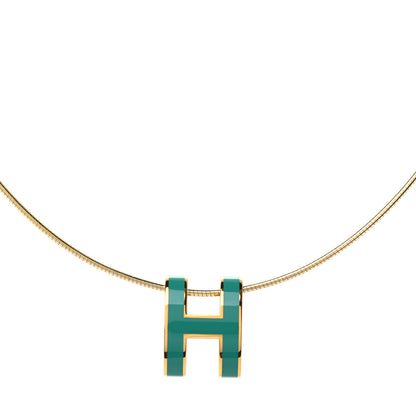 Hermes Lacquered Gold Pop H Pendant Necklace Vert Malachite 4 of 5