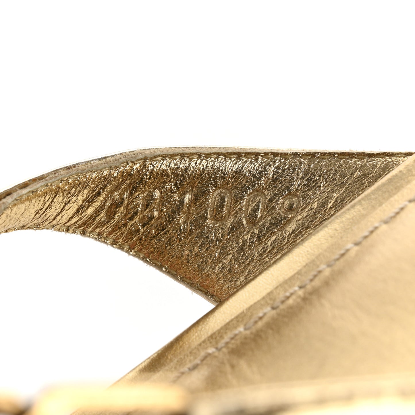 Metallic Calfskin Crystal Flower Thong Flat Sandals 37.5 Gold