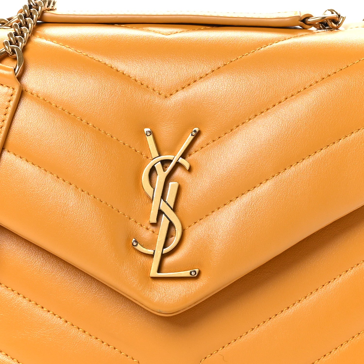 Saint Laurent Calfskin Y Quilted Monogram Small Loulou Chain Satchel Cheddar 8 of 12