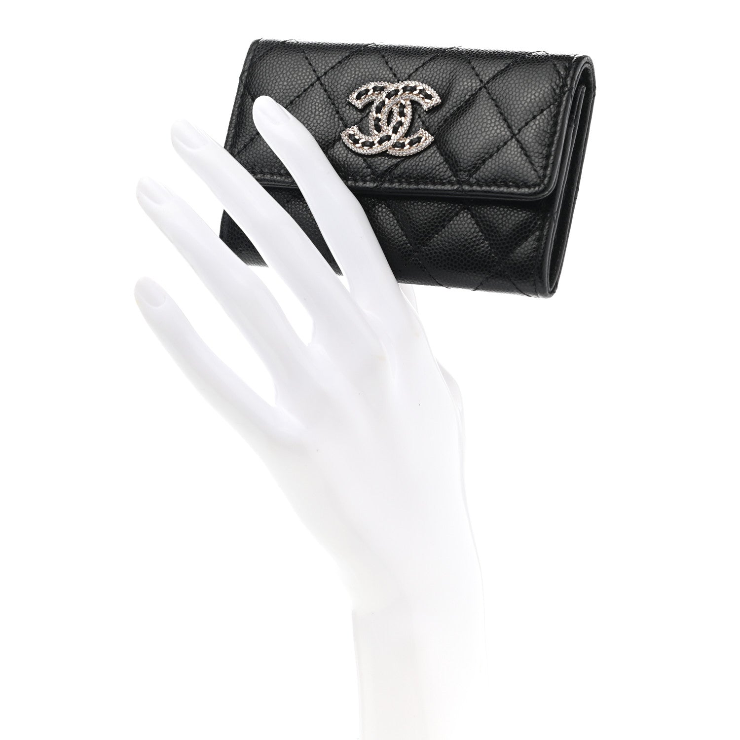 Chanel Caviar Quilted Crystal CC Flap Card Holder Black 2 of 9