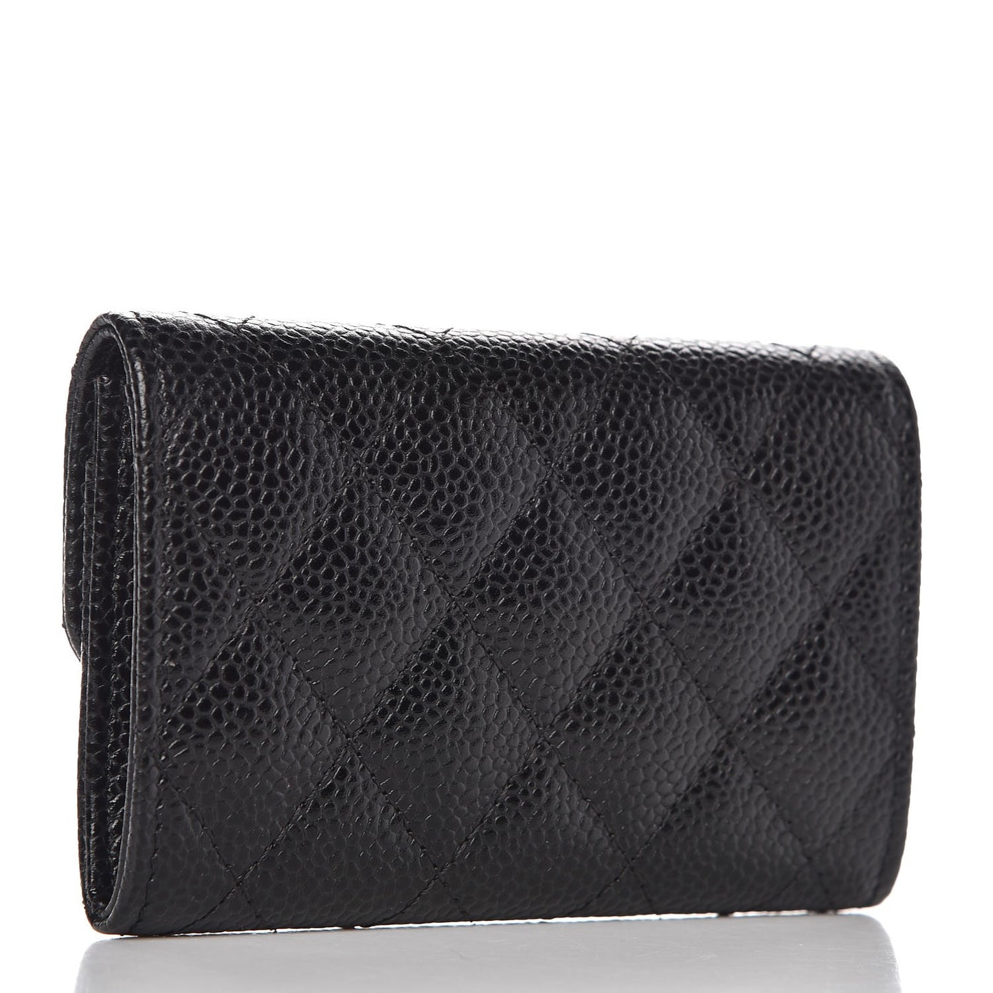 Caviar Quilted Flap Card Holder Black