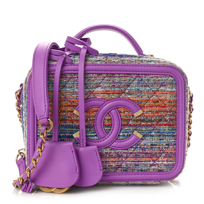 Chanel Tweed Quilted Small CC Filigree Vanity Case Purple Multicolor 1 of 9