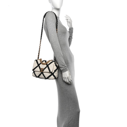 Chanel Calfskin Crochet Medium Chanel 19 Flap White Black 2 of 10