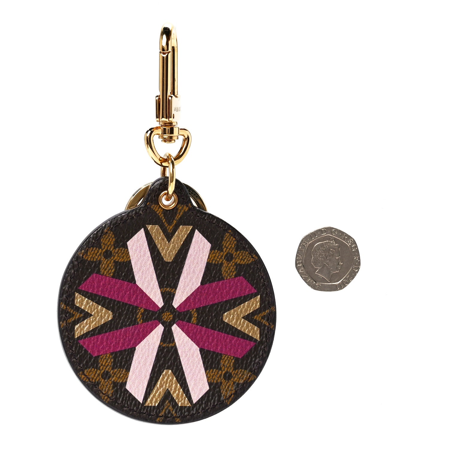 Louis Vuitton Monogram Illustre Multi V Bag Charm Key Ring Fuchsia 2 of 9