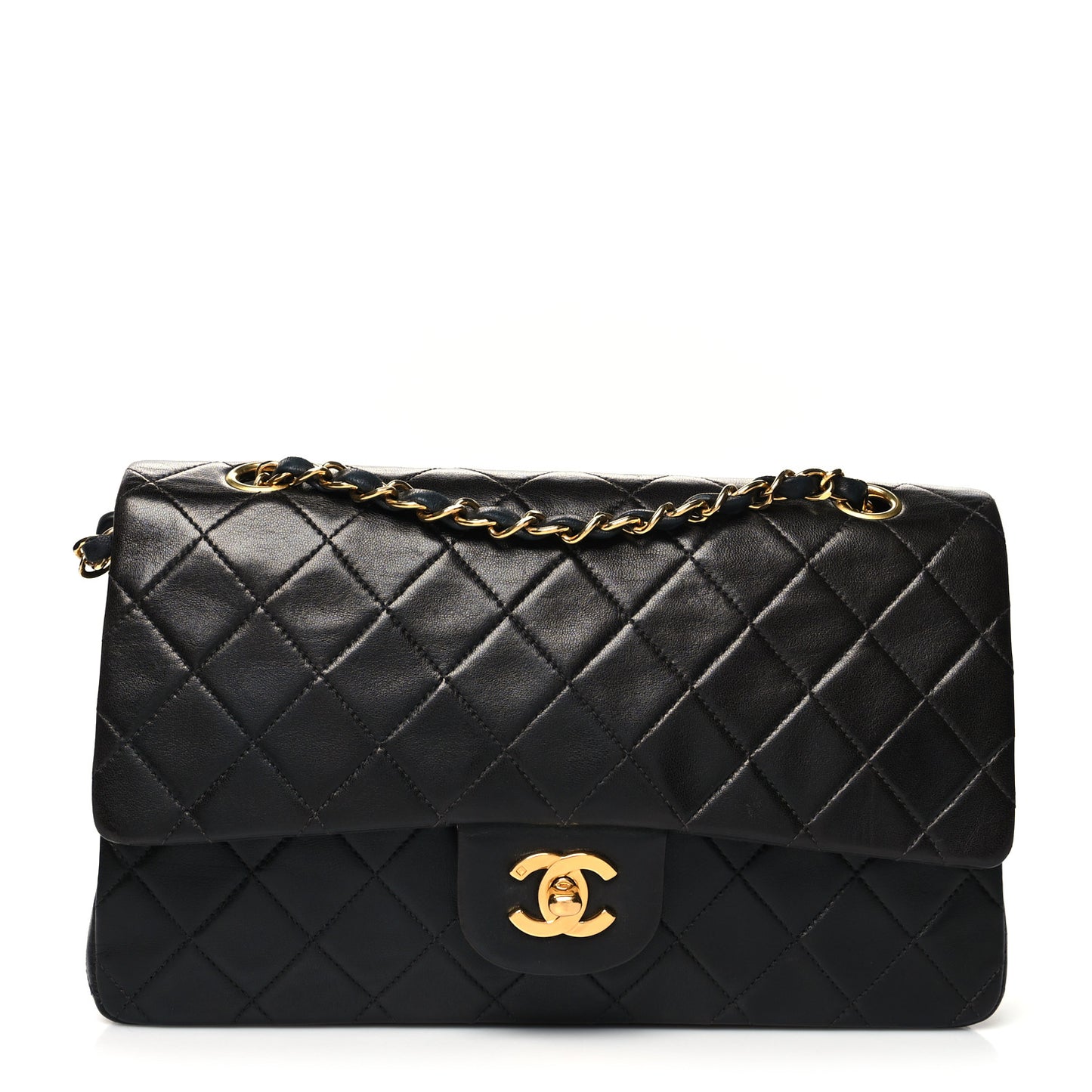 Lambskin Quilted Medium Double Flap Black