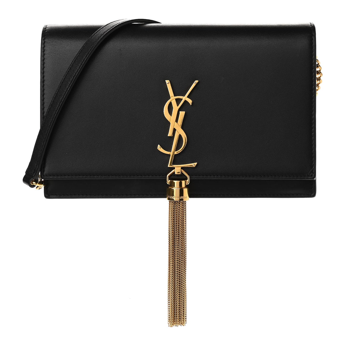 Smooth Calfskin Classic Monogram Kate Tassel Chain Wallet Black