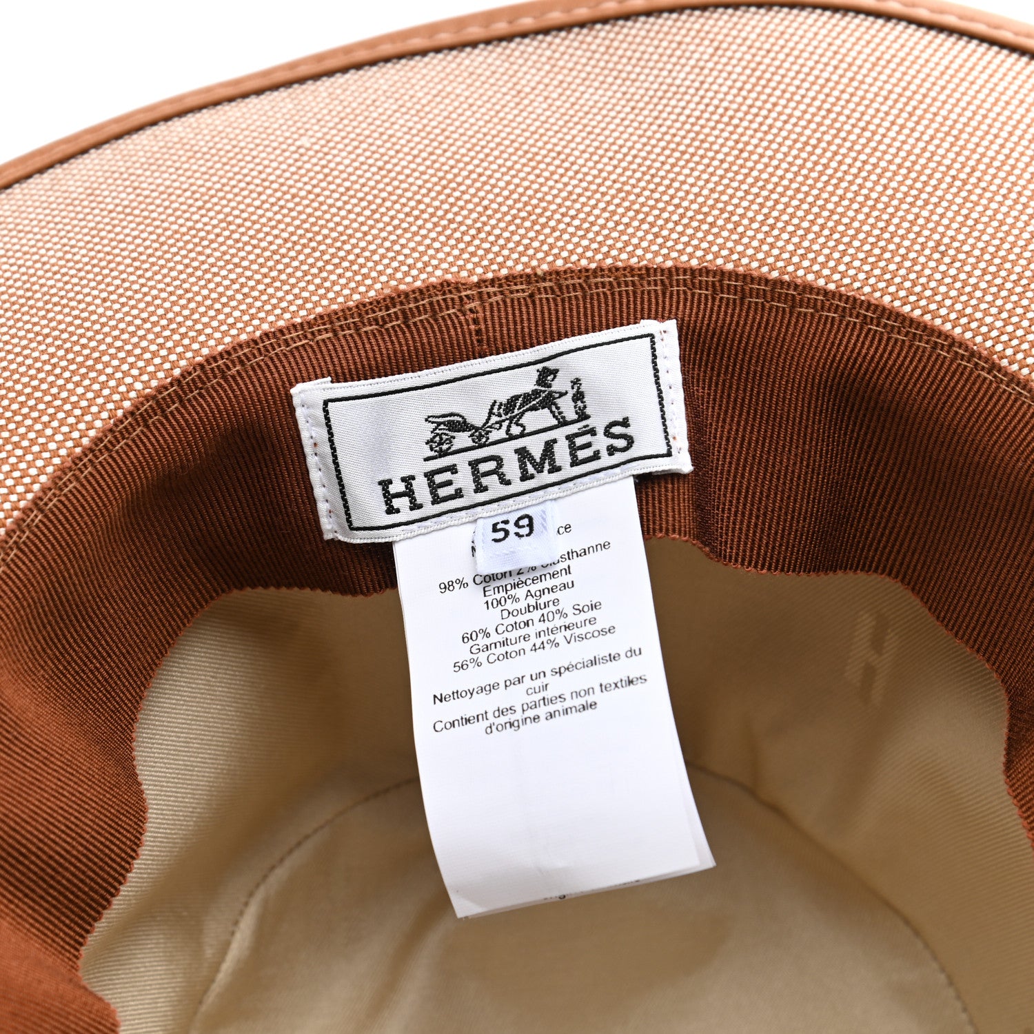 Hermes Stretch H Cotton Canvas Lambskin Ossie Hat 59 9 of 10