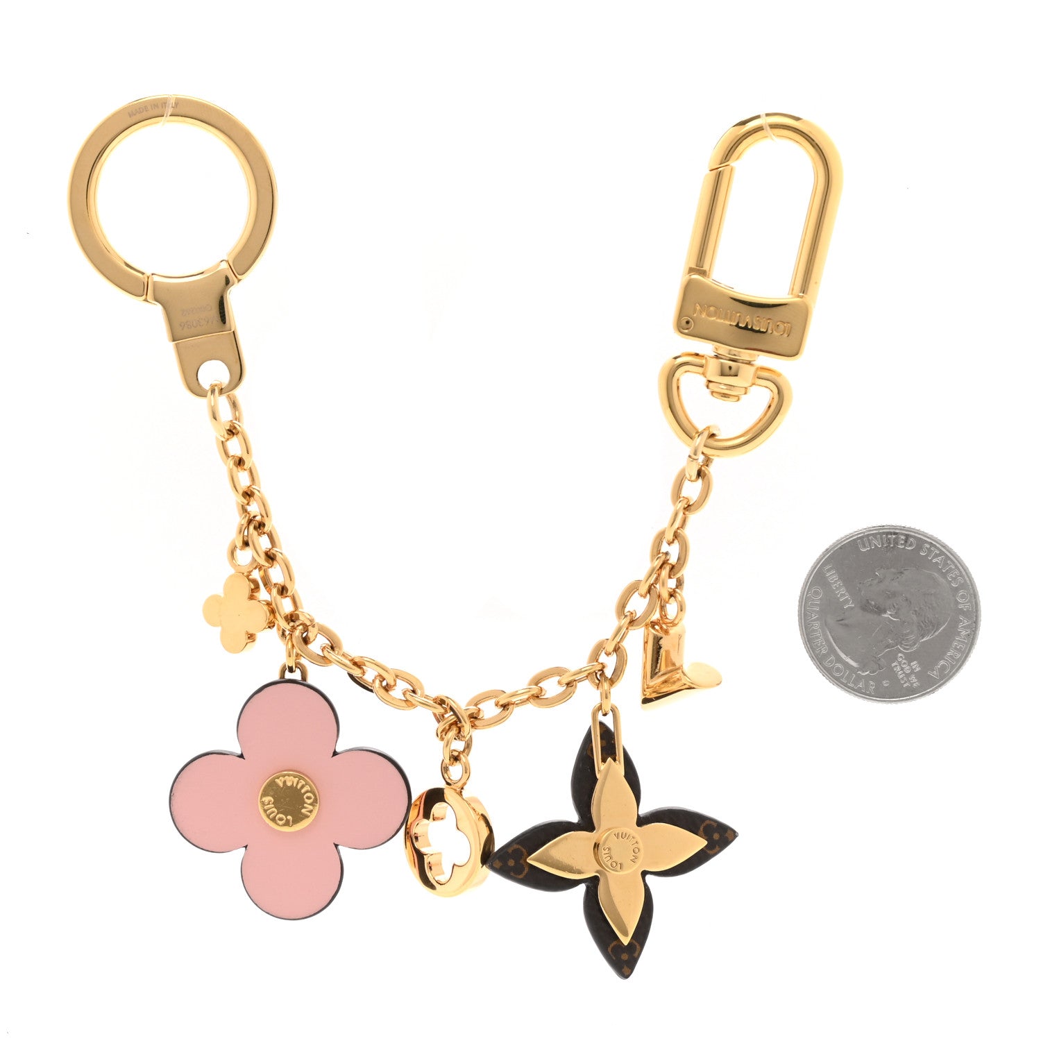 Louis Vuitton Brass Monogram Blooming Flowers Bag Charm Key Holder Rose Ballerine 2 of 6