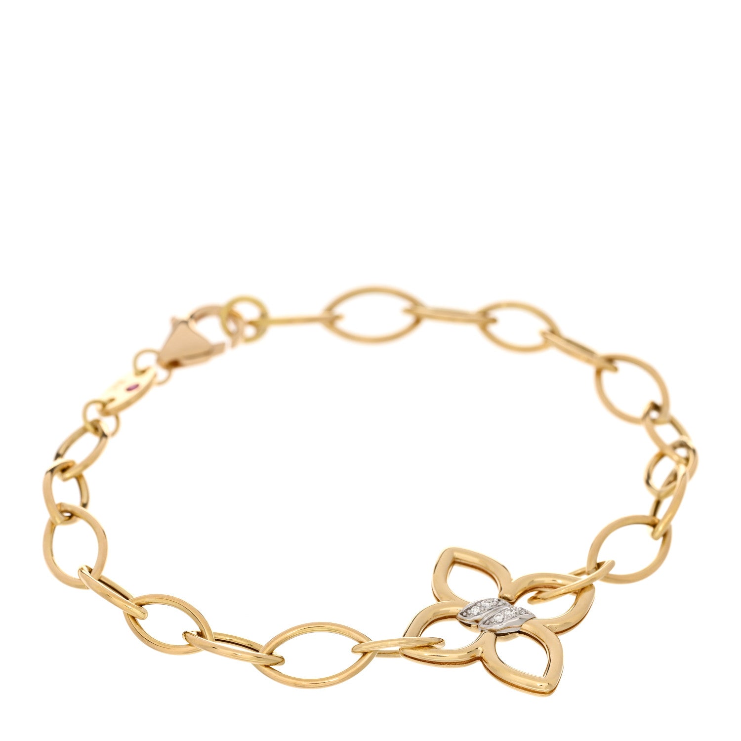 Roberto Coin 18K Yellow White Gold Diamond Cialoma Flower Almond Link Bracelet 1 of 5