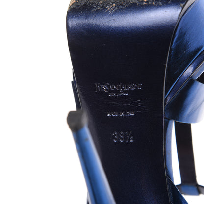 Saint Laurent Metallic Calfskin Tribute 105 Platform Sandals 38.5 Navy 7 of 14