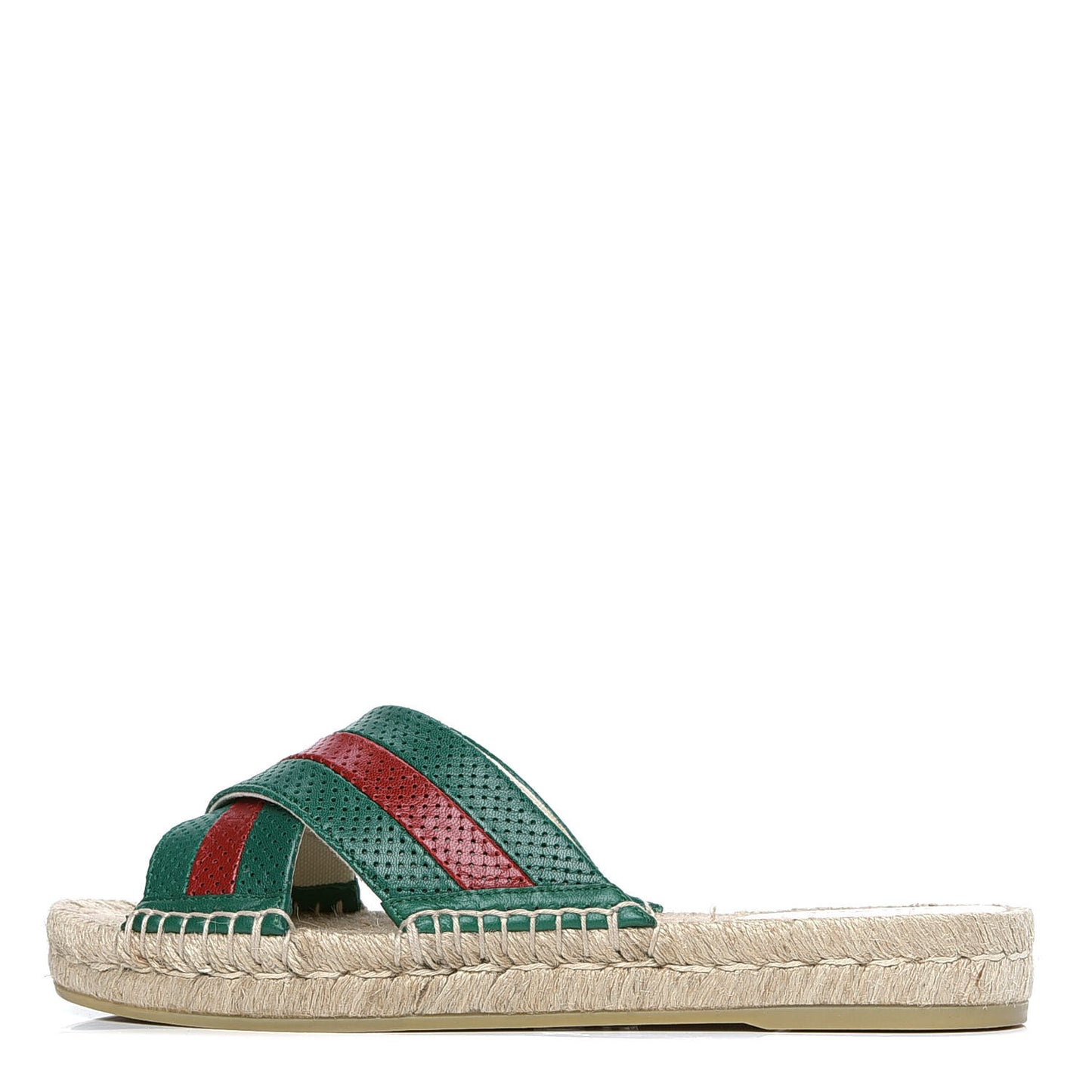 Malaga Kid Perforated Criss Cross Espadrille Slide Sandals 38.5 Emerald Hibiscus Red