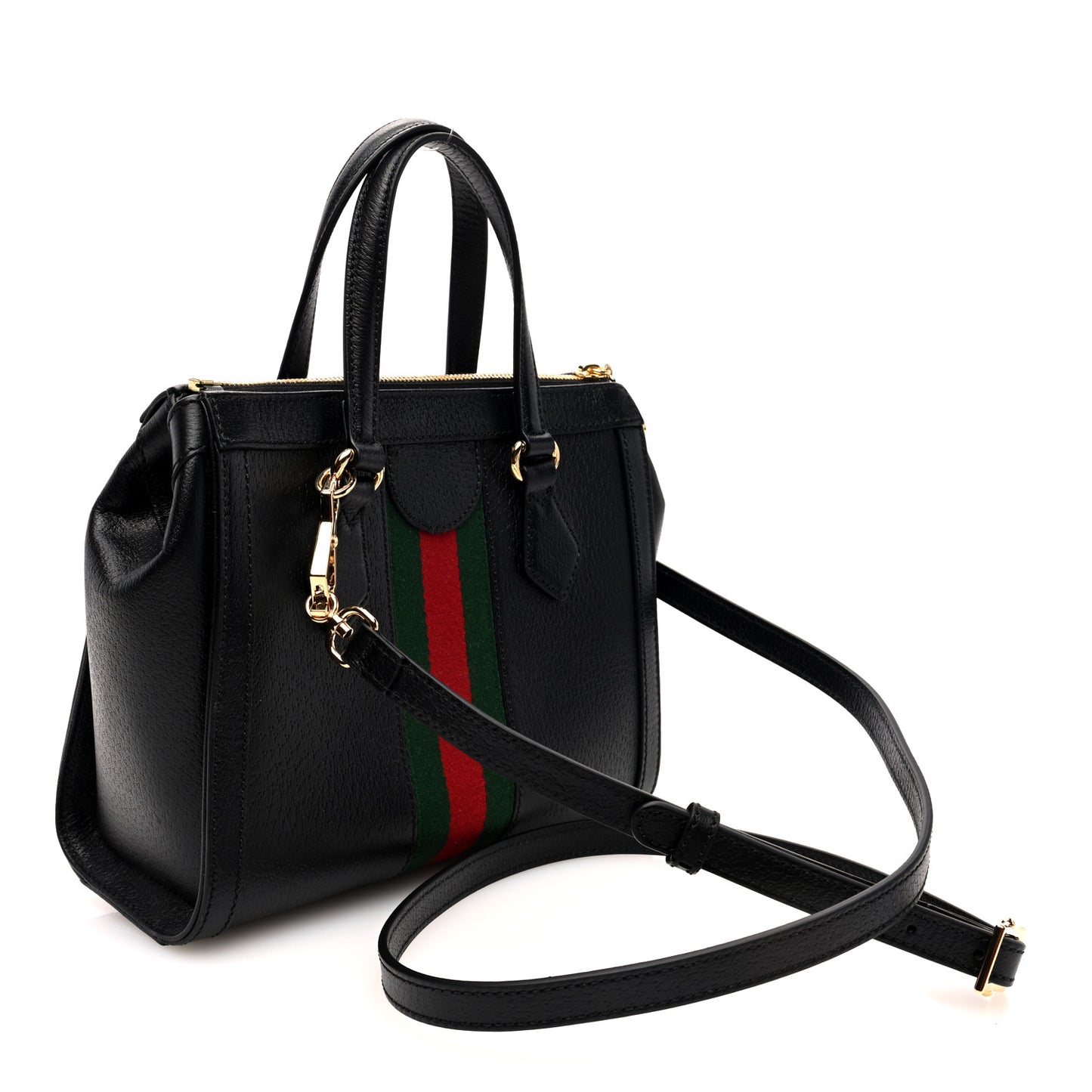 Textured Calfskin Web Small Ophidia Tote Bag Black