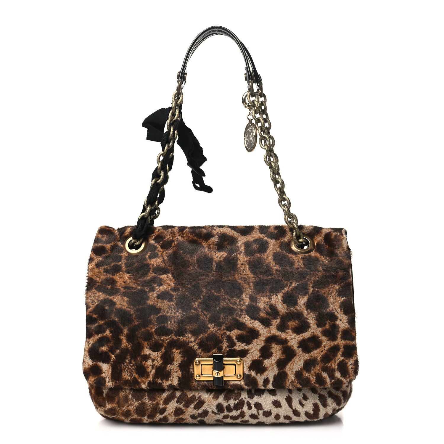 Lanvin Calfskin Pony Hair Happy Square Shoulder Bag Leopard 1 of 9
