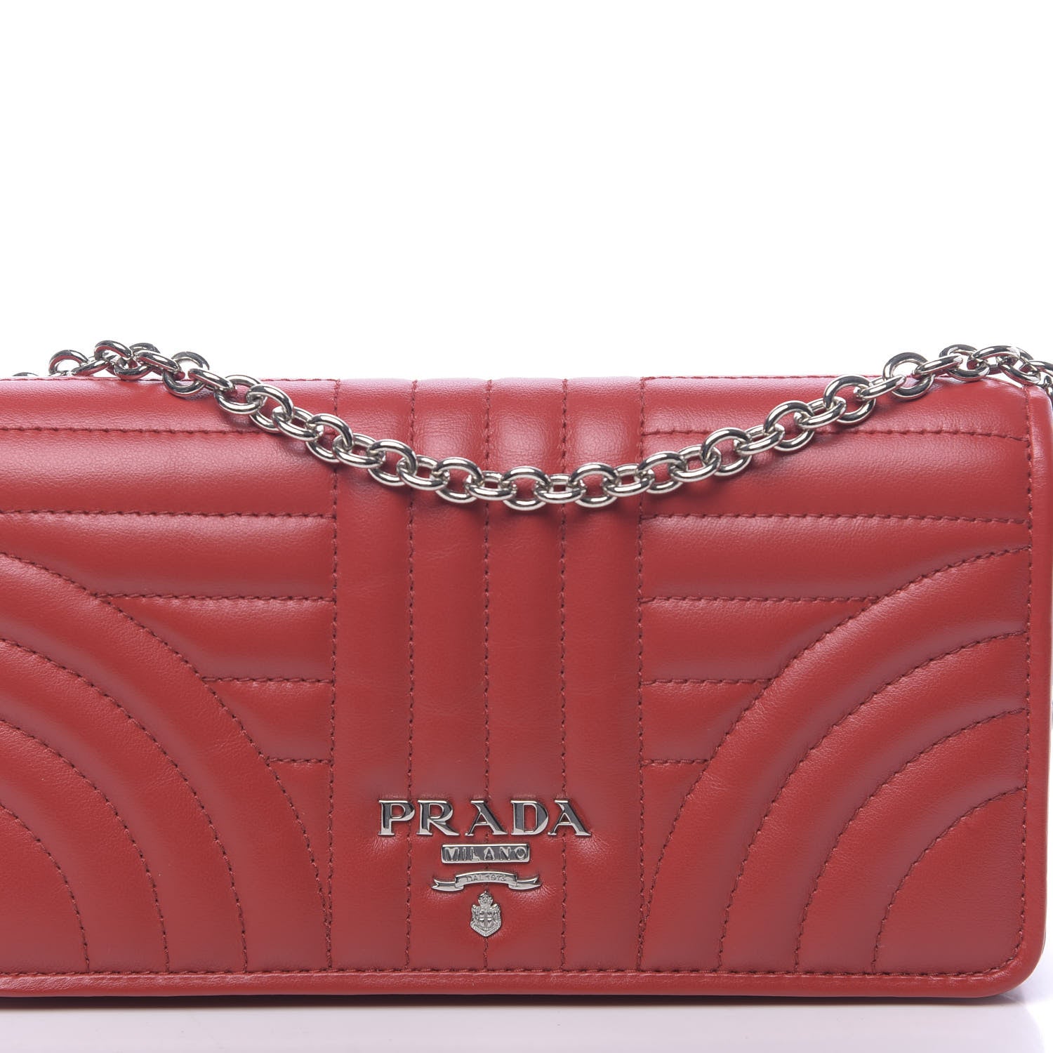 Prada Soft Calfskin Impunture Diagramme Chain Wallet Rosso 9 of 9