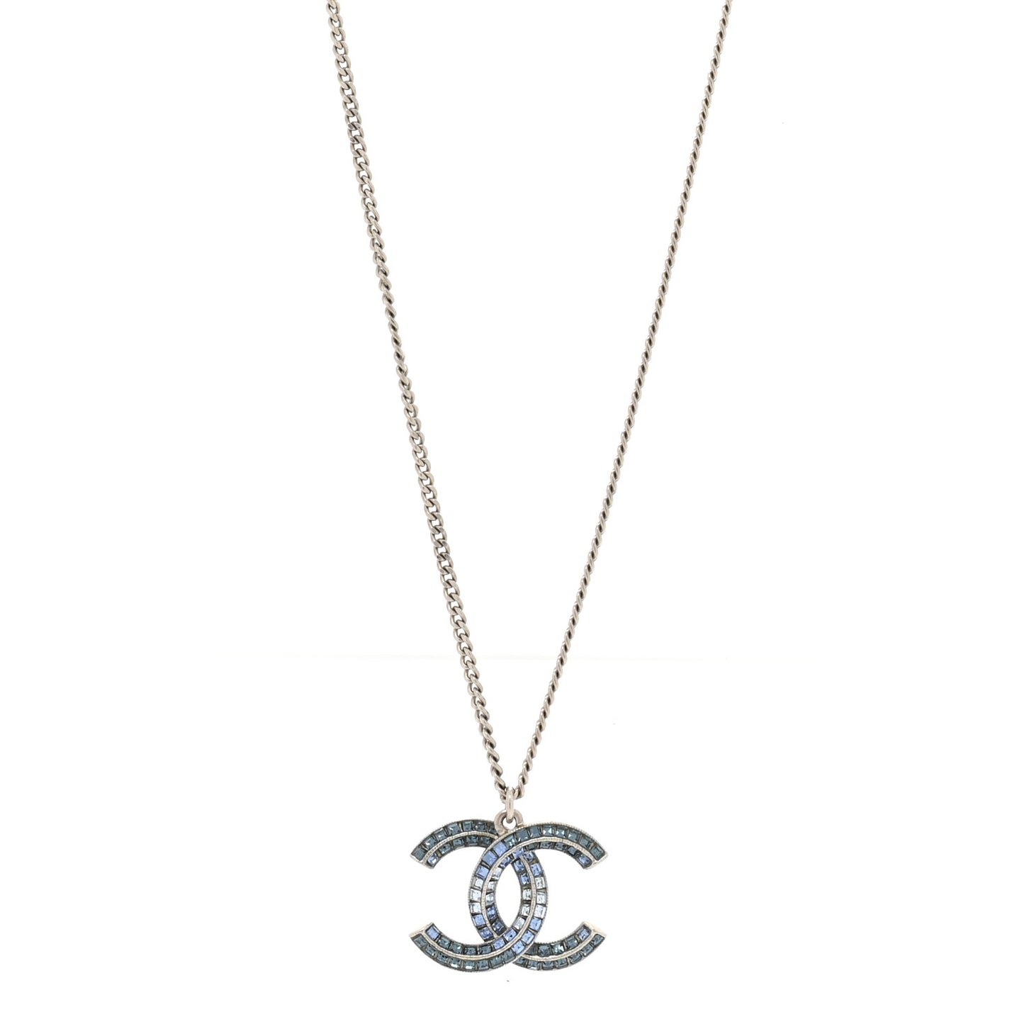 Crystal Baguette CC Necklace Blue