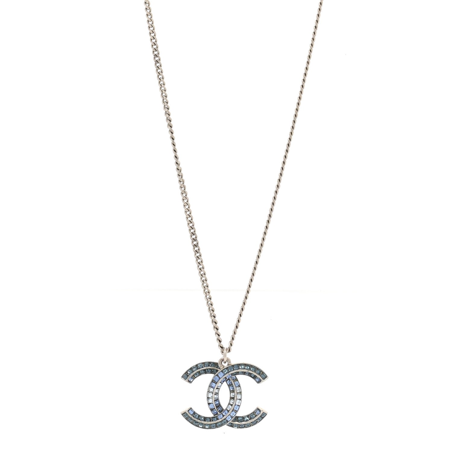 Chanel Crystal Baguette CC Necklace Blue 1 of 4