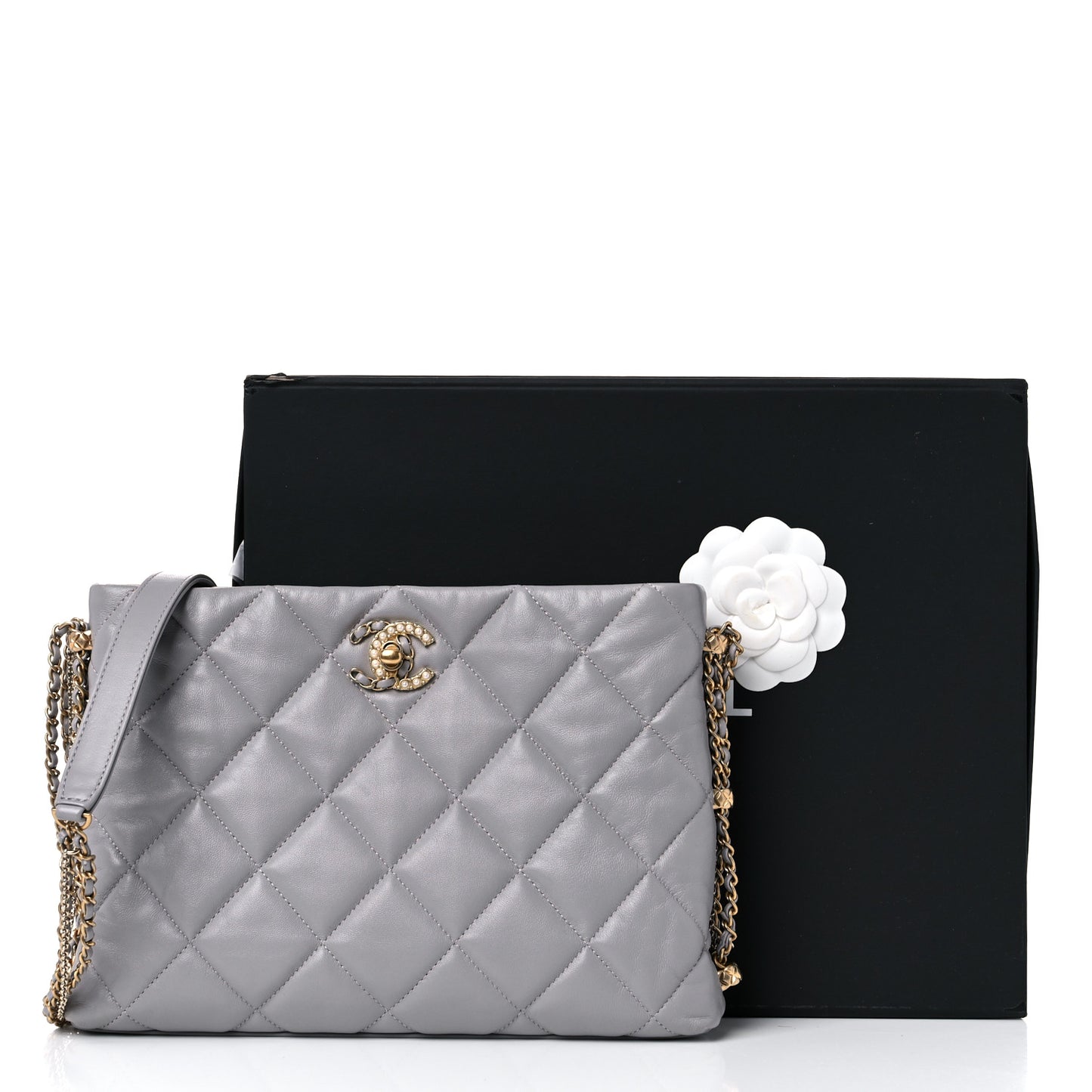 Lambskin Quilted Crush on Chains Hobo Grey