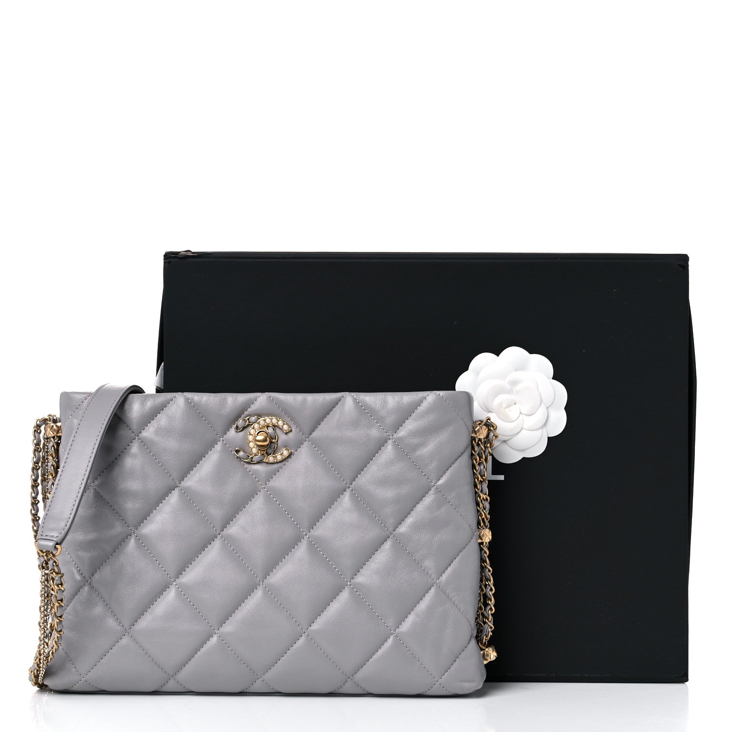 Chanel Lambskin Quilted Crush on Chains Hobo Grey 11 of 11