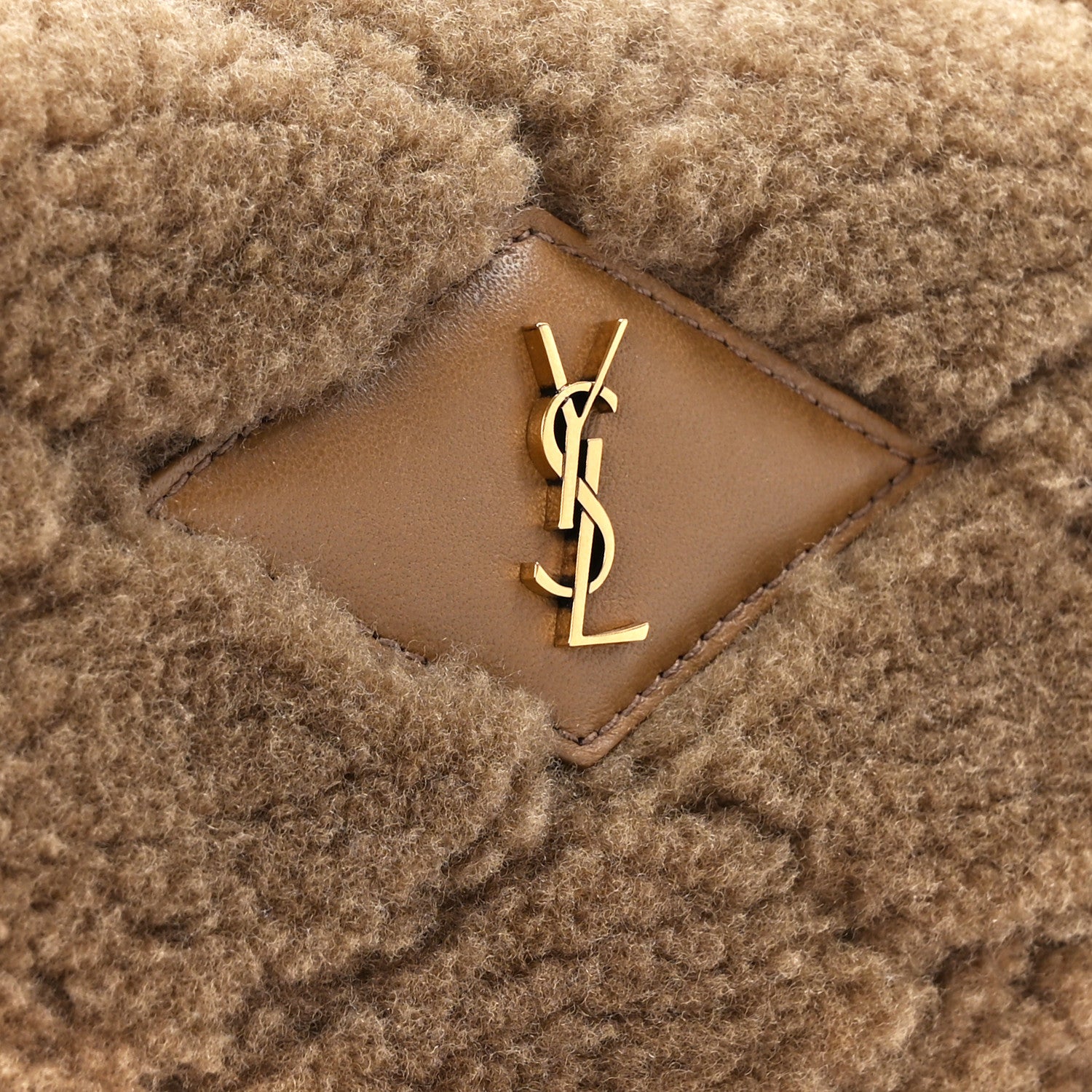 Saint Laurent Shearling Lambskin Quilted Sade Puffer Envelope Clutch Natural Brown 9 of 12