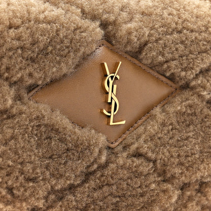 Saint Laurent Shearling Lambskin Quilted Sade Puffer Envelope Clutch Natural Brown 9 of 12