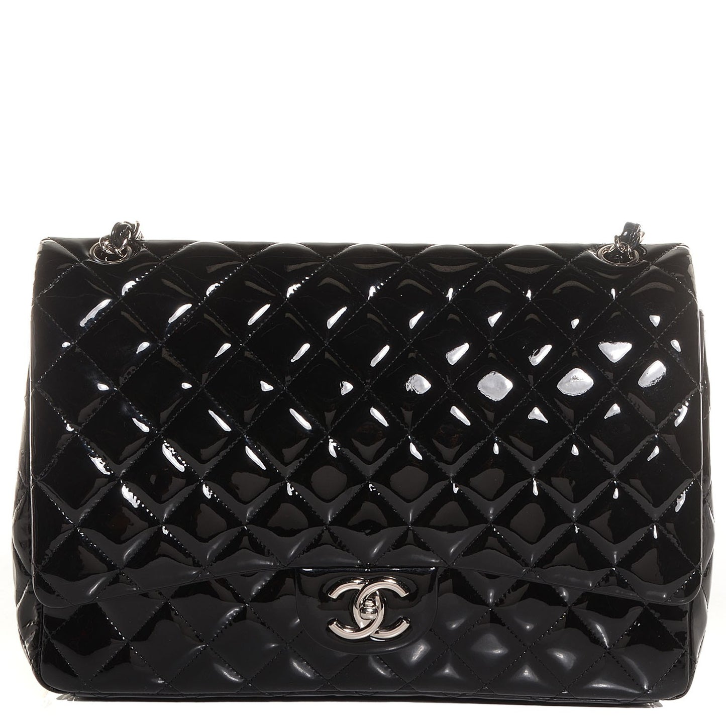 Patent Quilted Maxi Double Flap Black