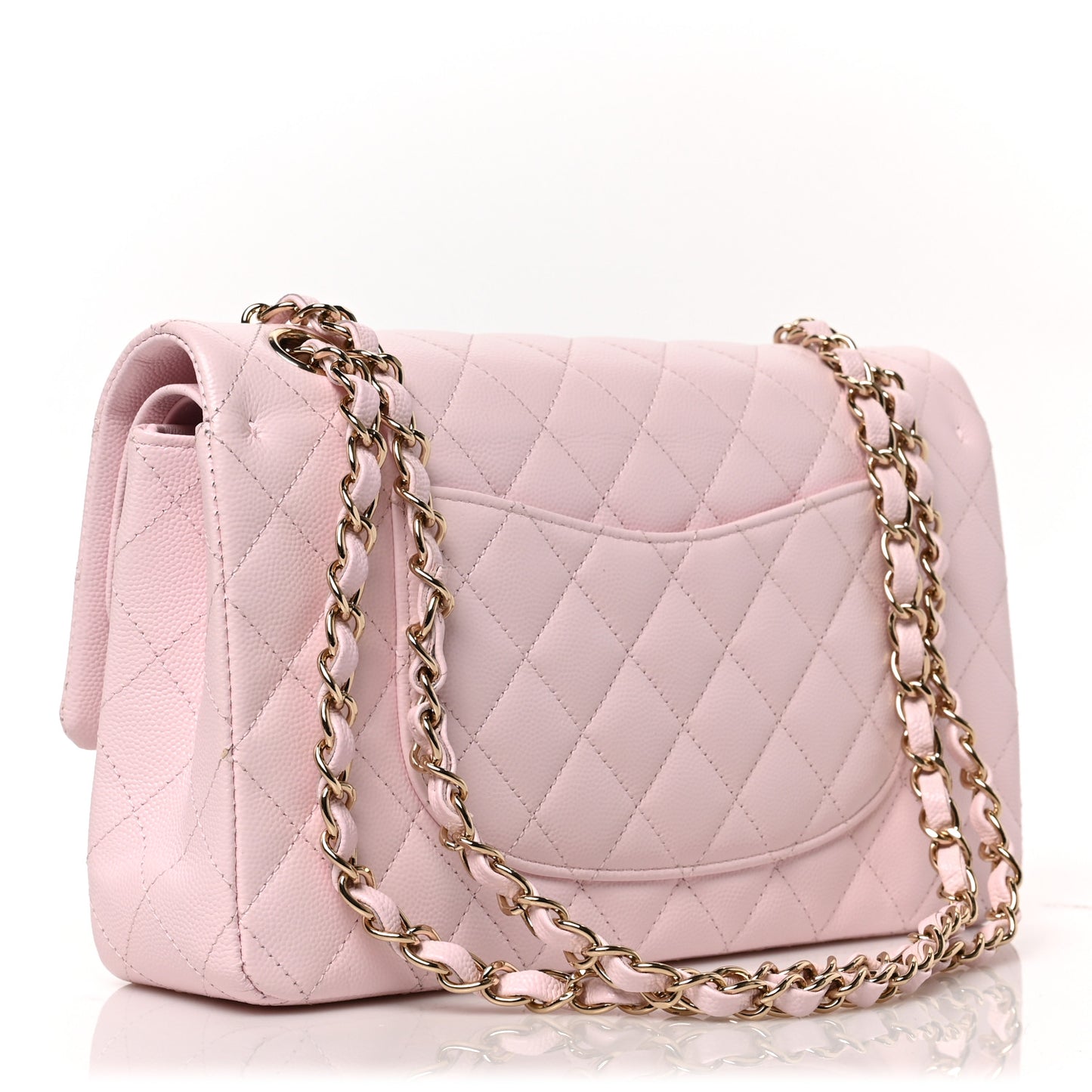Caviar Quilted Medium Double Flap Light Pink