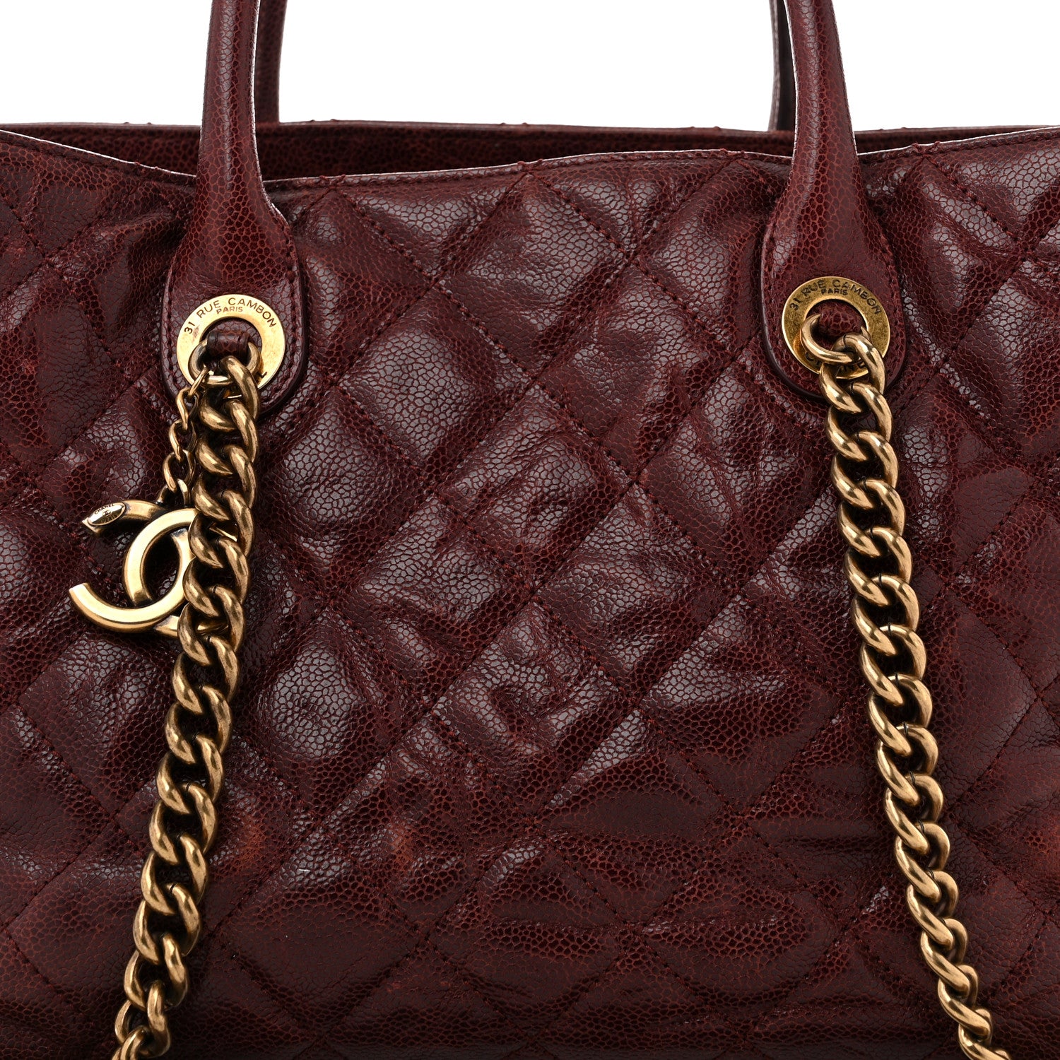 Chanel Glazed Caviar Quilted Small Shiva Tote Burgundy 8 of 10