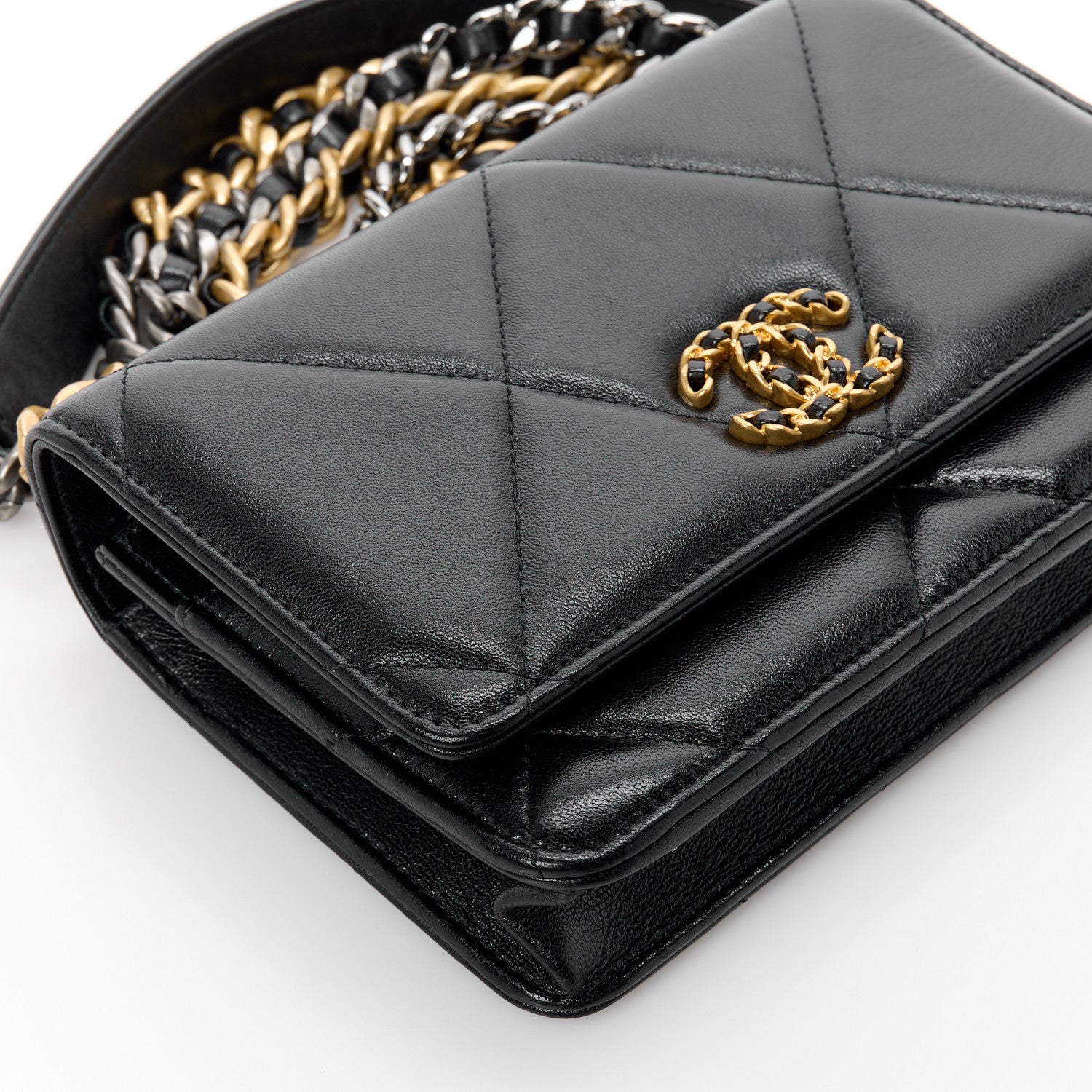 Chanel Lambskin Quilted Chanel 19 Wallet On Chain WOC Black 10 of 11
