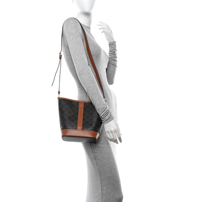 Celine Triomphe Canvas Calfskin Small Bucket Bag Tan 2 of 10