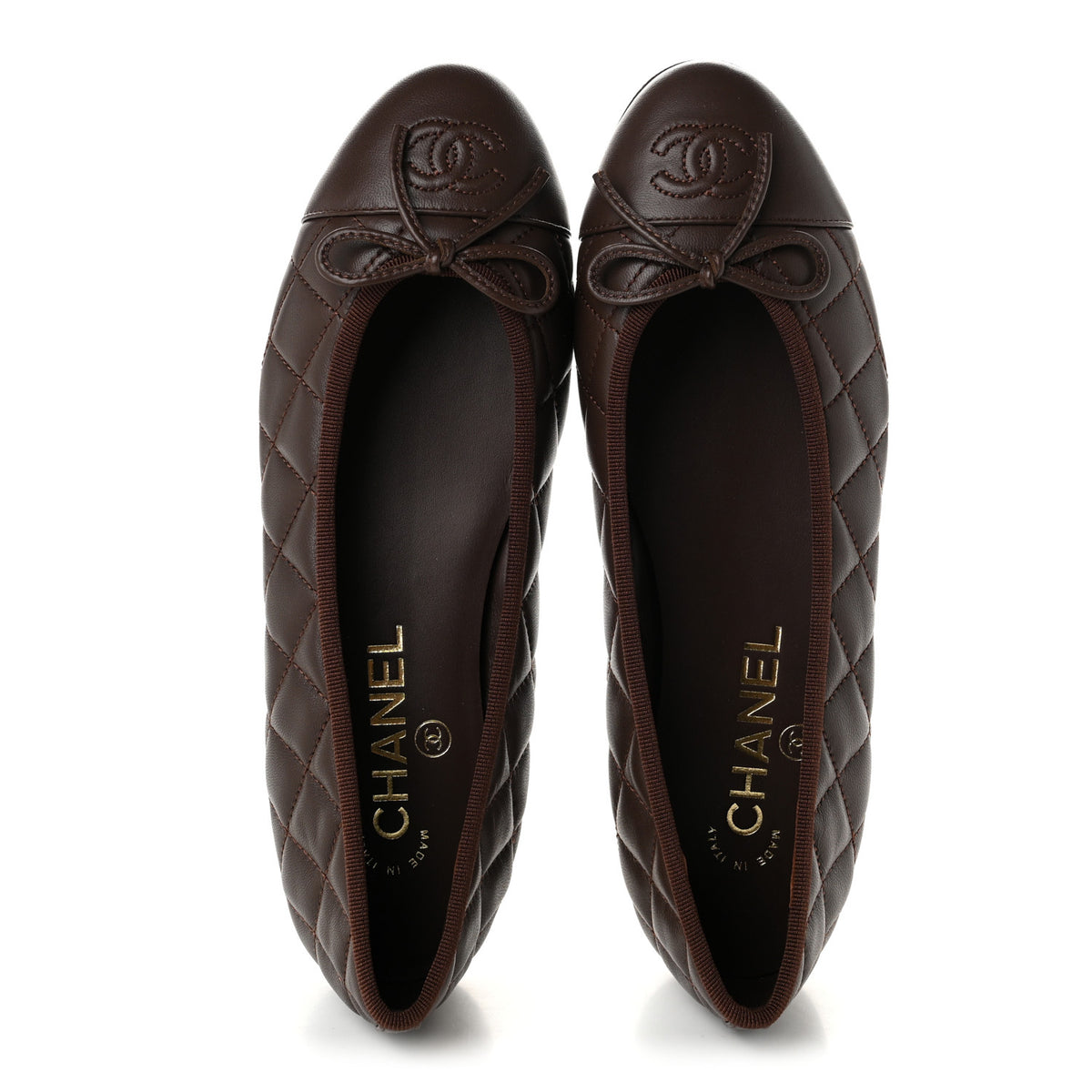 Lambskin Quilted CC Cap Toe Ballerina Flats 36.5 Chocolate