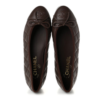 Chanel Lambskin Quilted CC Cap Toe Ballerina Flats 36.5 Chocolate 5 of 10