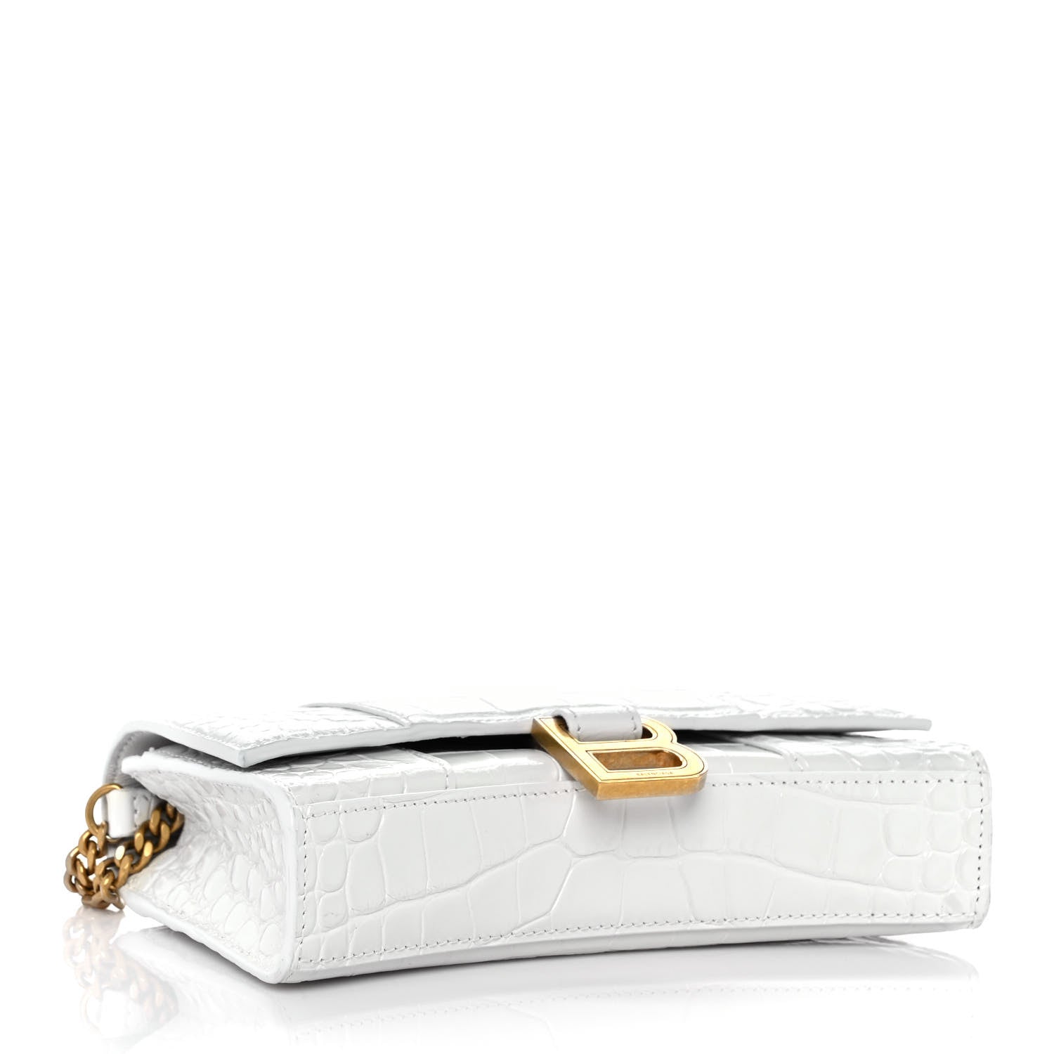 Balenciaga Shiny Calfskin Crocodile Embossed Hourglass Chain Bag White 4 of 8