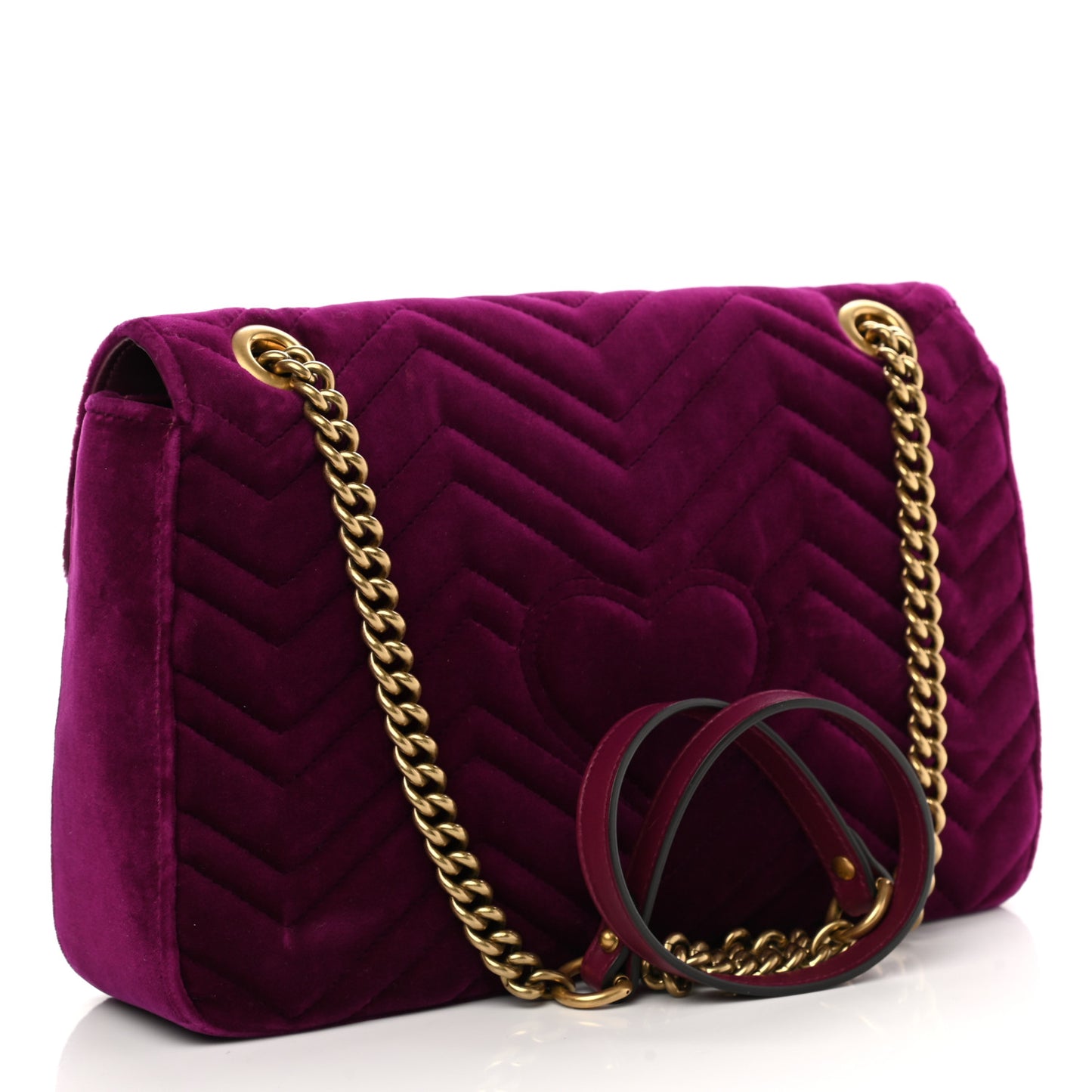 Velvet Matelasse Medium GG Marmont Shoulder Bag Fuchsia Violet Cyclamen