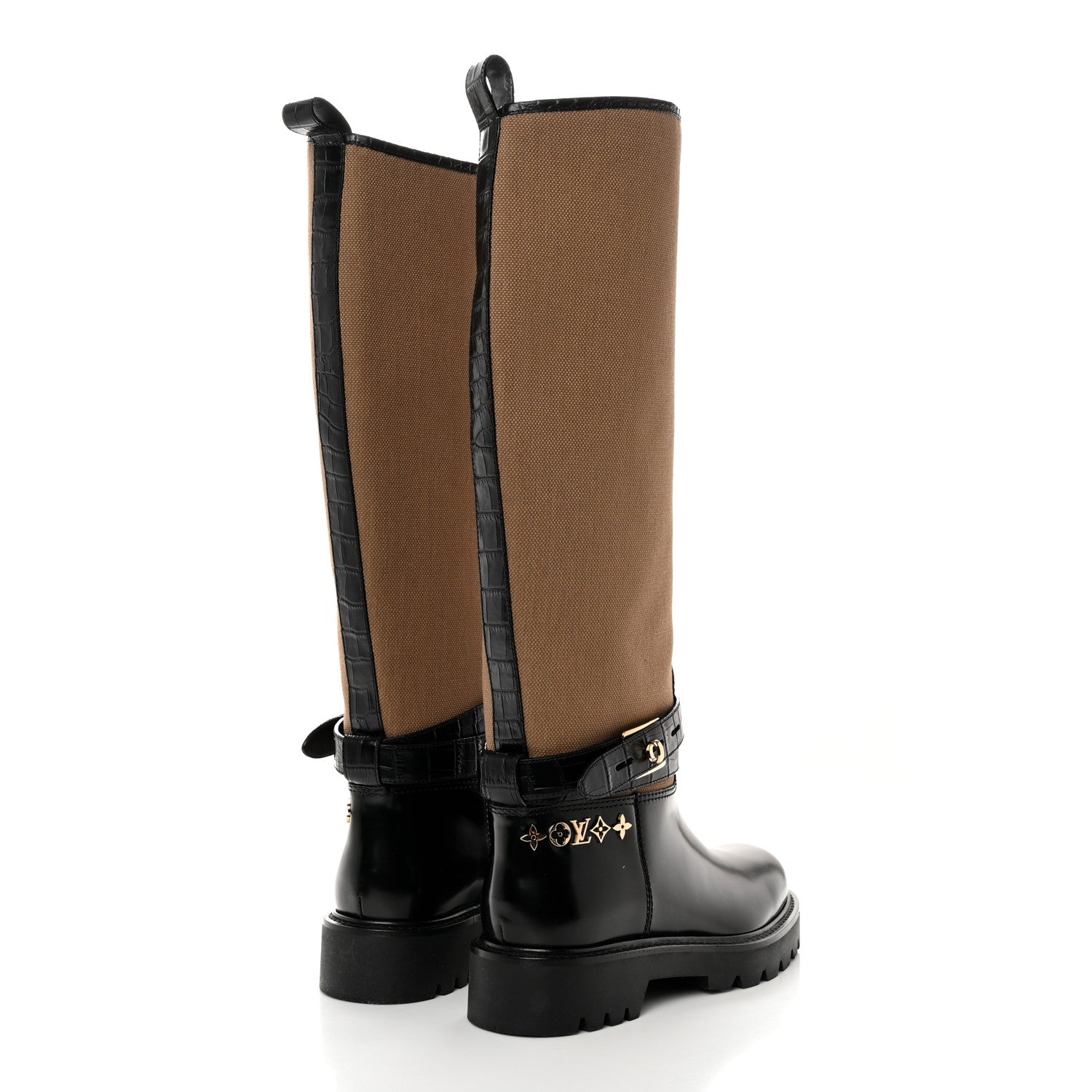 Louis Vuitton Canvas Calfskin Territory Flat High Ranger Boots 37 Khaki 4 of 8