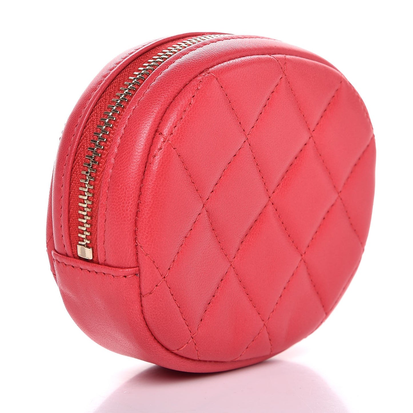 Lambskin Quilted Zip Around Classic Coin Purse Light Red