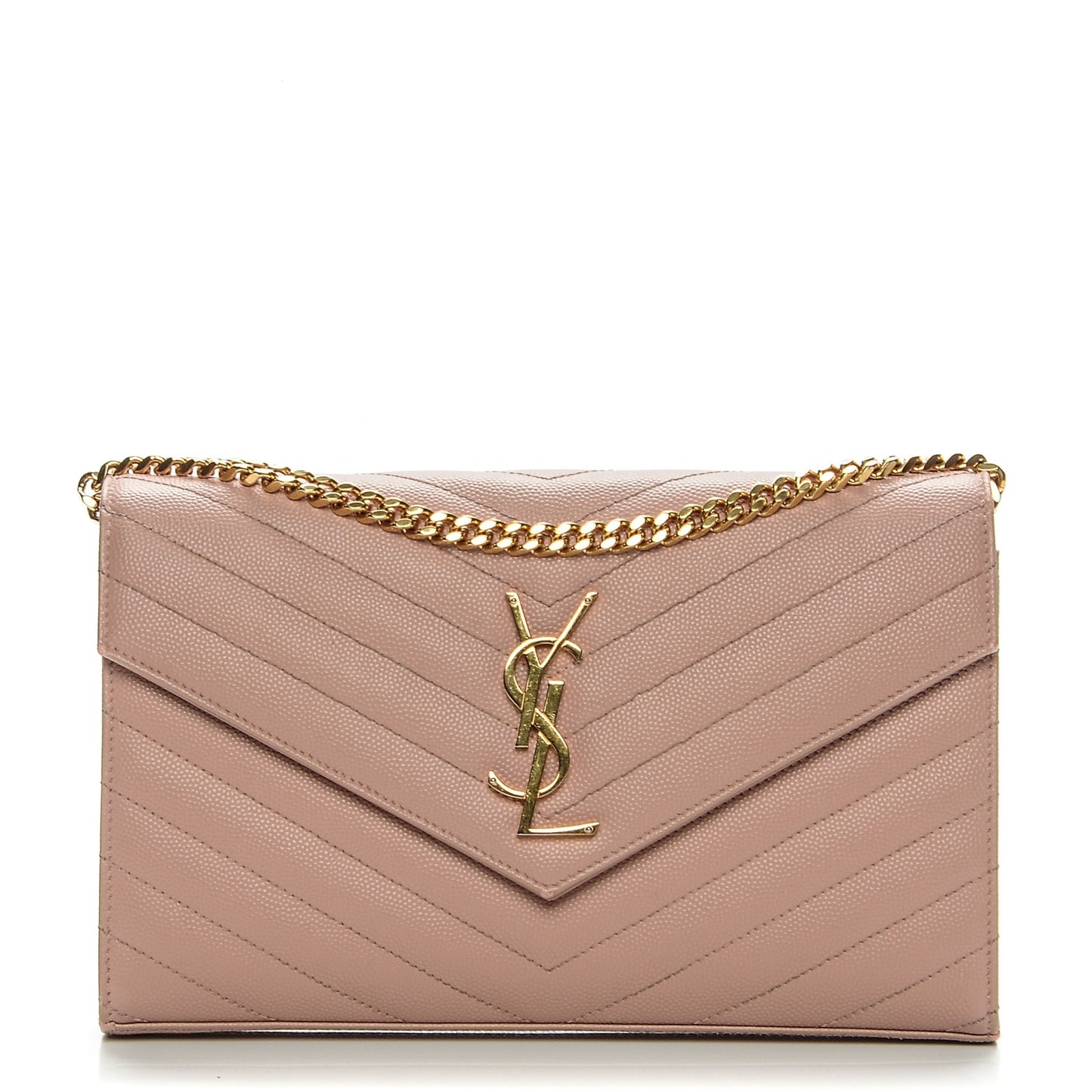 Grain De Poudre Matelasse Chevron Monogram Chain Wallet Pale Pink