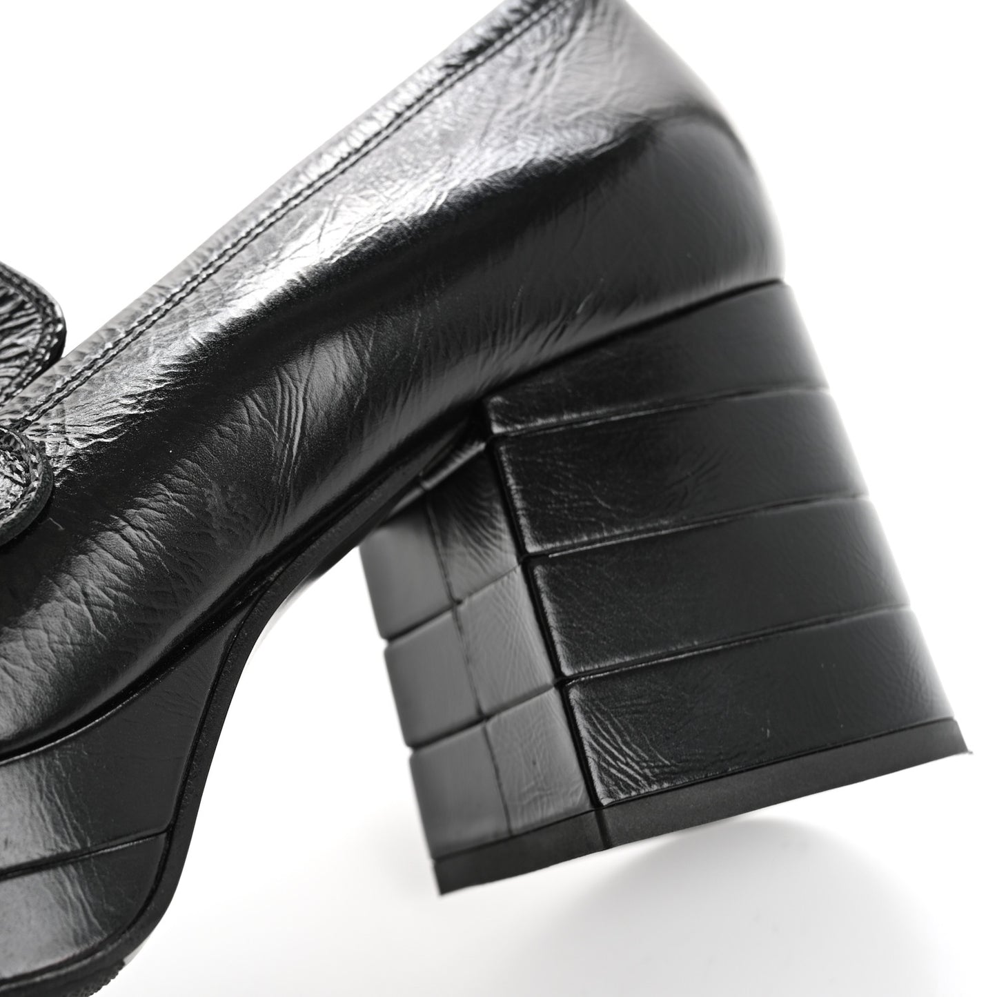 Shiny Calfskin CC Platform Mocassin Loafers 39 Black