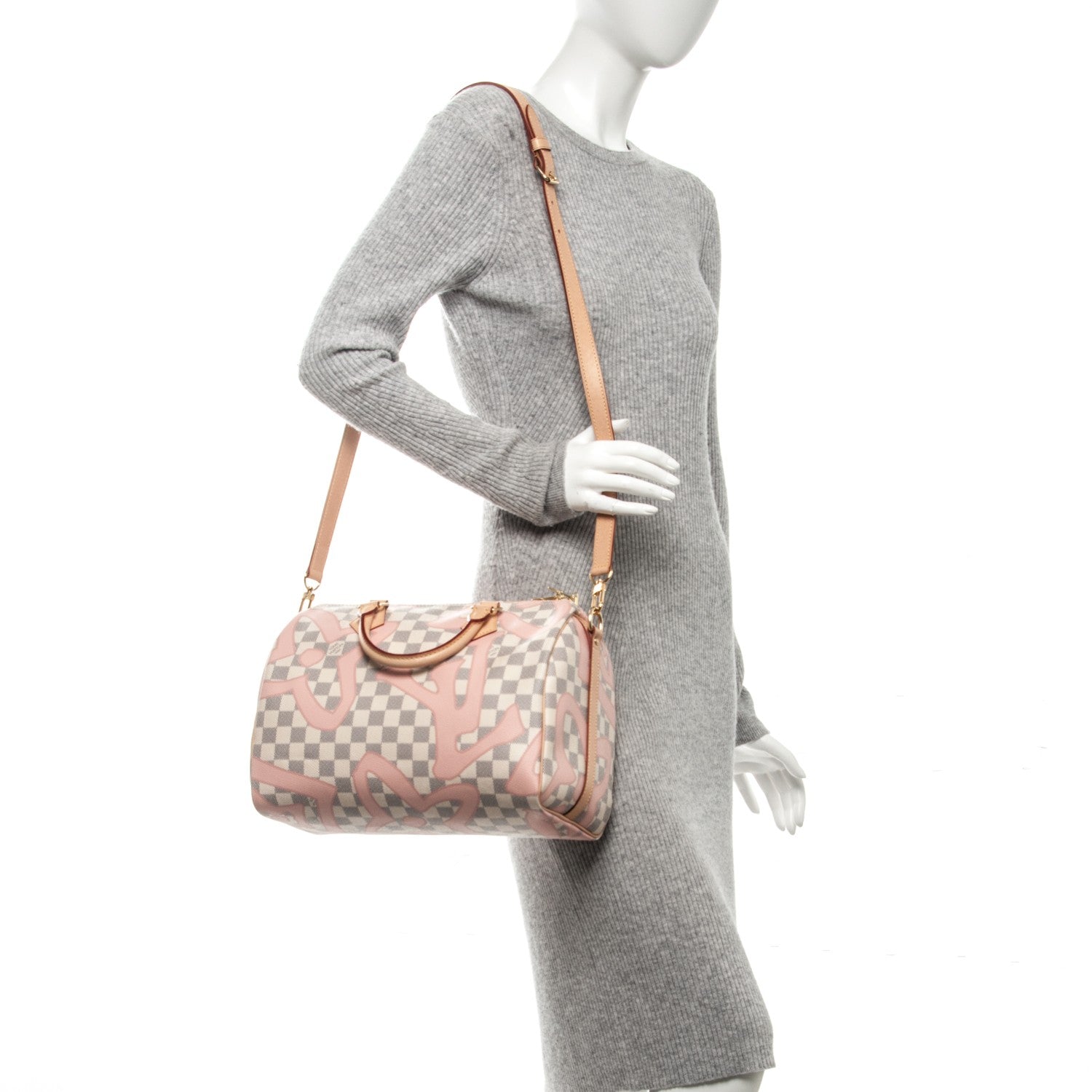 Louis Vuitton Damier Azur Tahitienne Speedy Bandouliere 30 Rose Ballerine 2 of 7