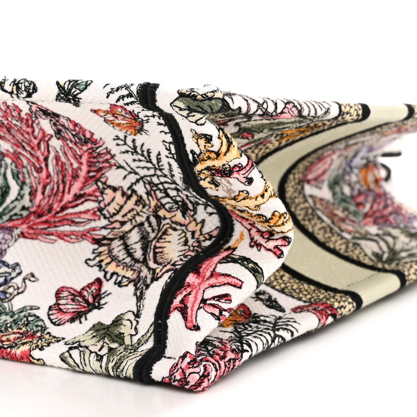 Canvas Embroidered Medium Book Tote White Multicolor