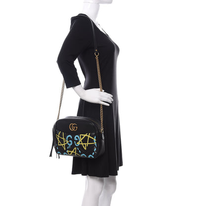 Gucci Calfskin Matelasse GucciGhost Medium GG Marmont Chain Shoulder Bag Black New Acquamarine 2 of 12