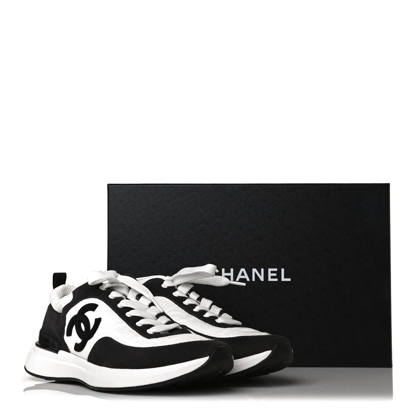 Nylon Calfskin Suede Womens CC Sneakers 38.5 White Black