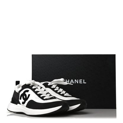 Chanel Nylon Calfskin Suede Womens CC Sneakers 38.5 White Black 8 of 8