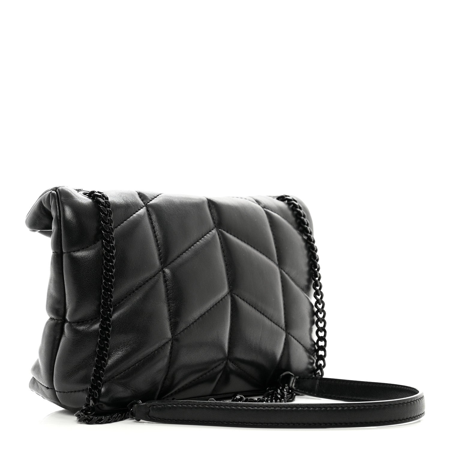 Saint Laurent Lambskin Quilted Toy Loulou Puffer Monogram Monochrome Chain Satchel Black 3 of 10