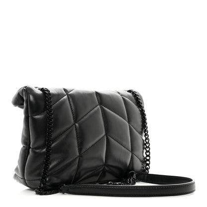 Saint Laurent Lambskin Quilted Toy Loulou Puffer Monogram Monochrome Chain Satchel Black 3 of 10