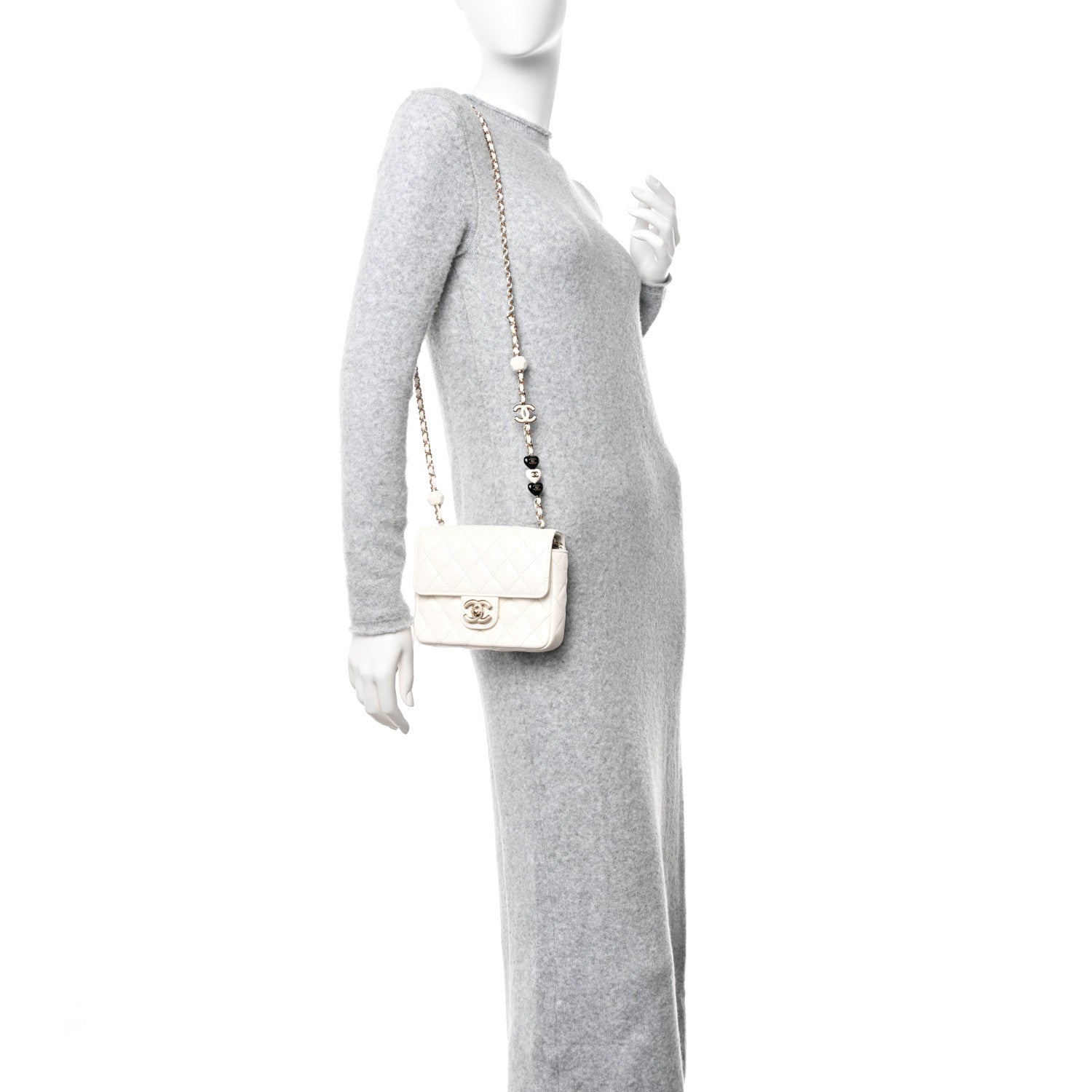 Chanel Lambskin Resin Quilted Mini Heart Square Flap White 2 of 11