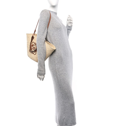 Loewe Calfskin Raffia Paulas Ibiza Medium Anagram Basket Tote Bag Natural Tan 2 of 10
