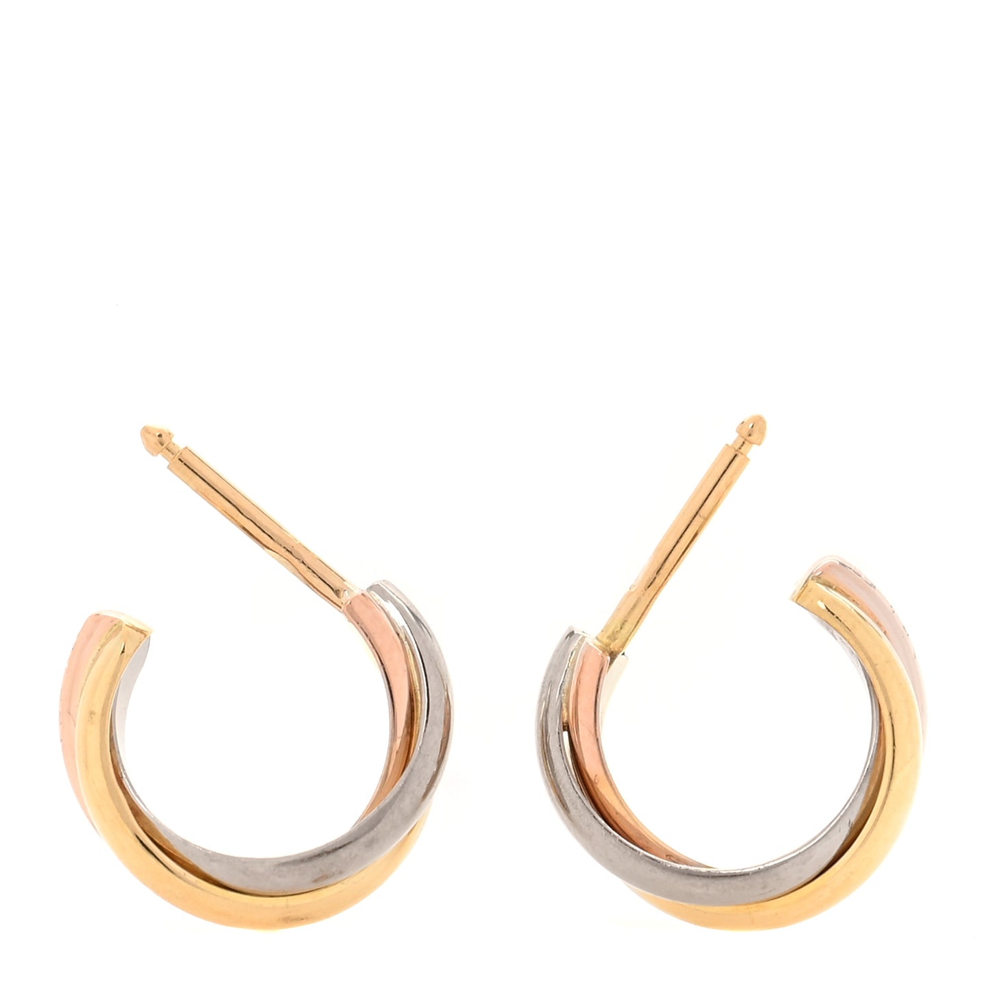 18K Pink Yellow White Gold Small Trinity Hoop Earrings